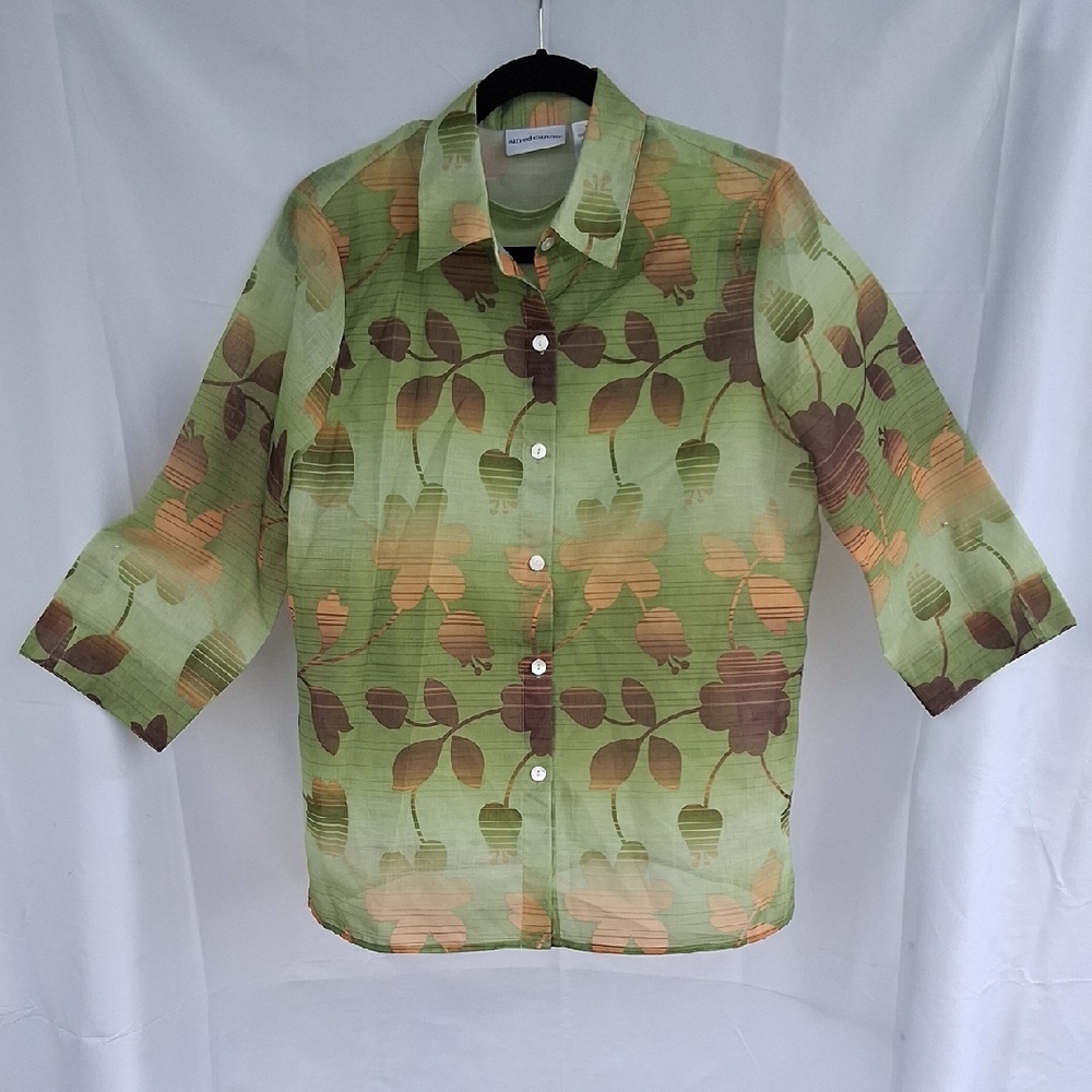 Alfred Dunner Green Leaf Print Button-Up Shirt 10